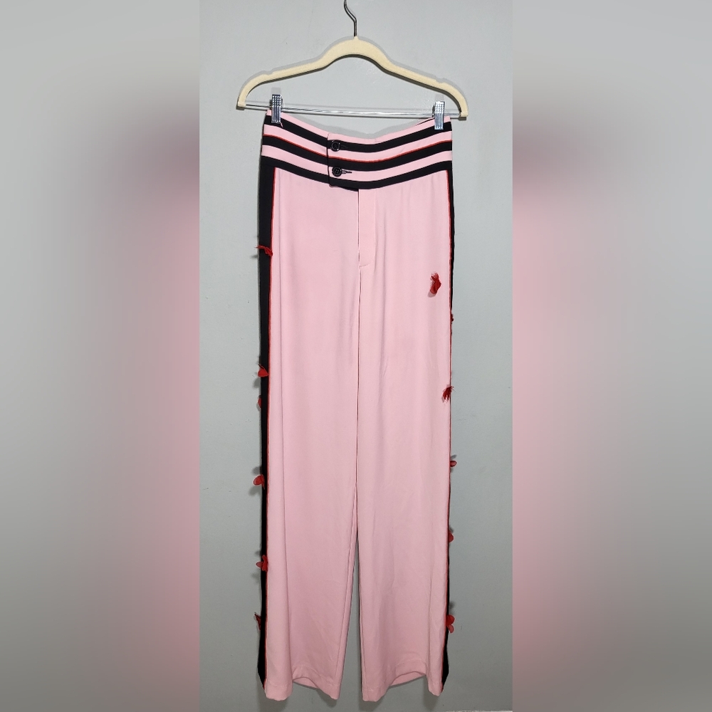 RAQUEL OROZCO Pink Wide Leg Pants size Medium Mexican Designer Roses - Picture 2 of 11